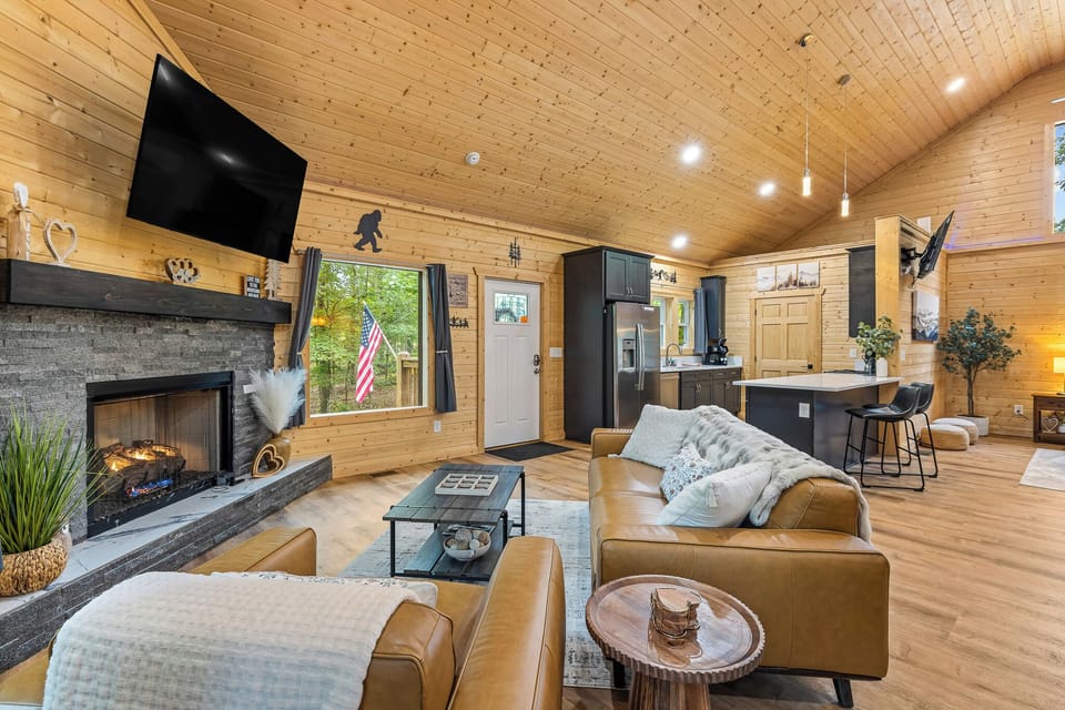 Wall Mounted Television and Gas Log Fireplace