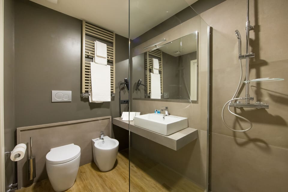 Shower, free toiletries, hair dryer, bidet