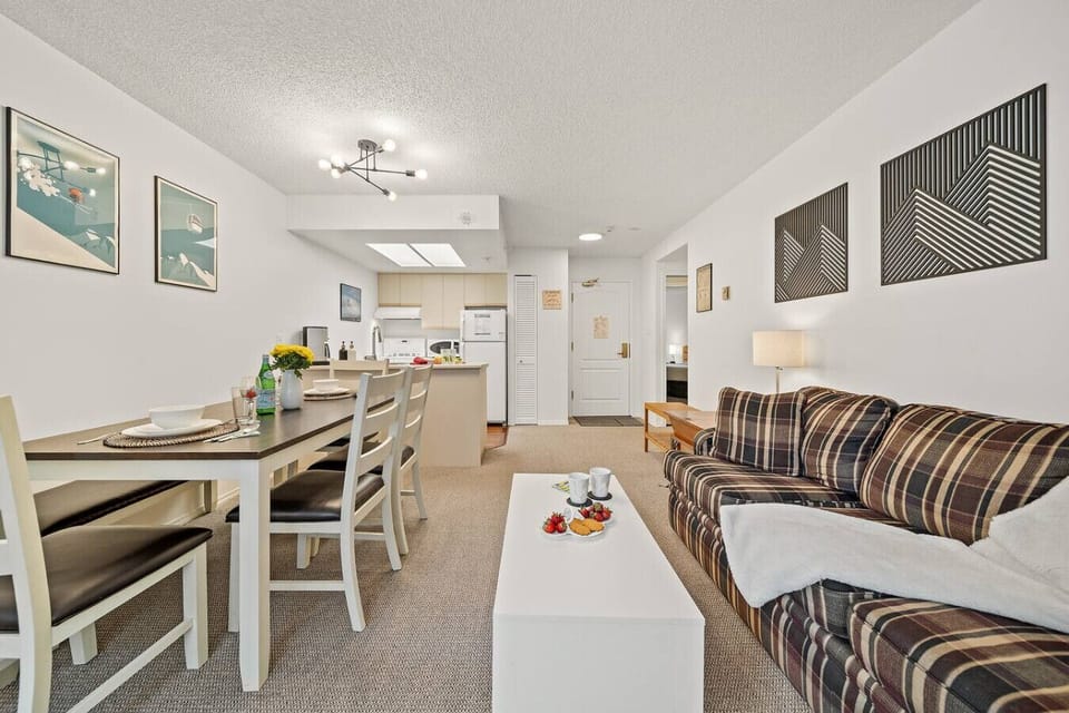 The living and dining room is open and spacious.