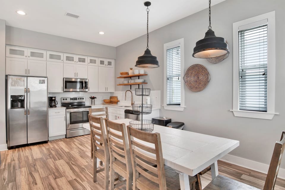 Bright, breezy, and fully equipped — the kitchen at Jus Jammin brings island charm and everyday ease to every meal.