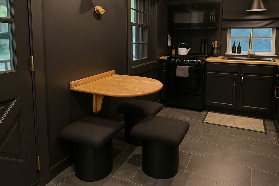Compact dining nook in the modern kitchen — perfect for coffee, meals, or planning your day.