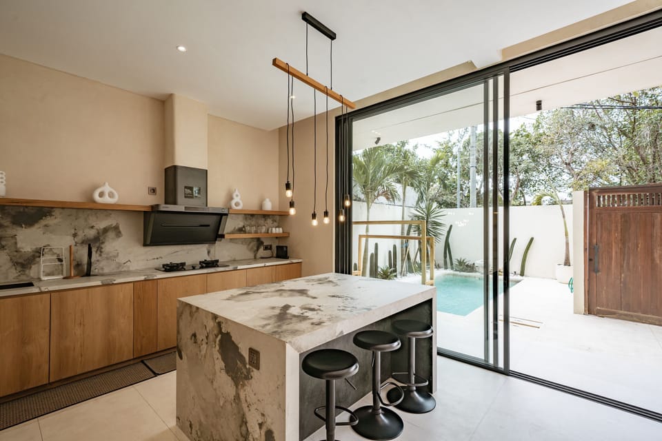 Luxury Villa, 3 Bedrooms, Patio, Pool View | Private kitchen | Fridge, microwave, oven, stovetop