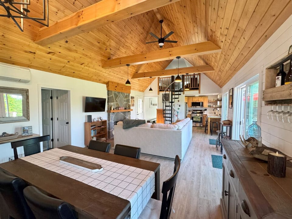open concept dining room into living and kitchen