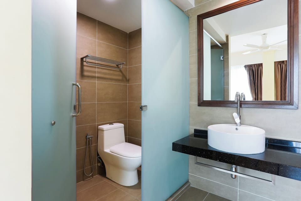 Shower, bidet, towels, soap