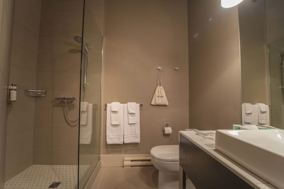 Design Room, 1 Queen Bed, Private Bathroom | Bathroom | Designer toiletries, hair dryer, bathrobes, towels