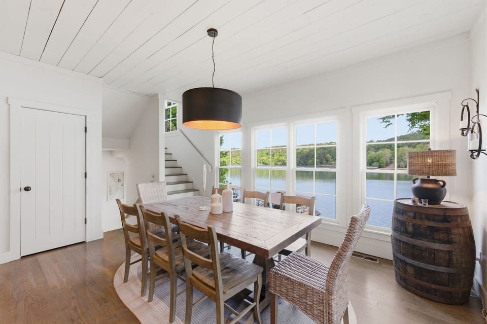 Dining area in kitchen with spectacular lake view