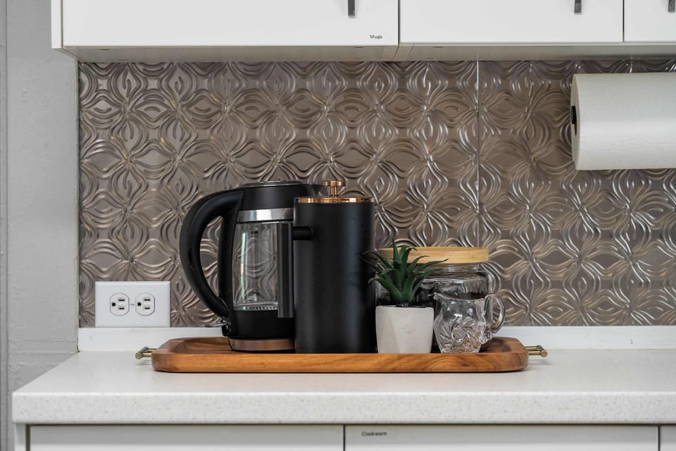 Fully stocked coffee + tea station for guests