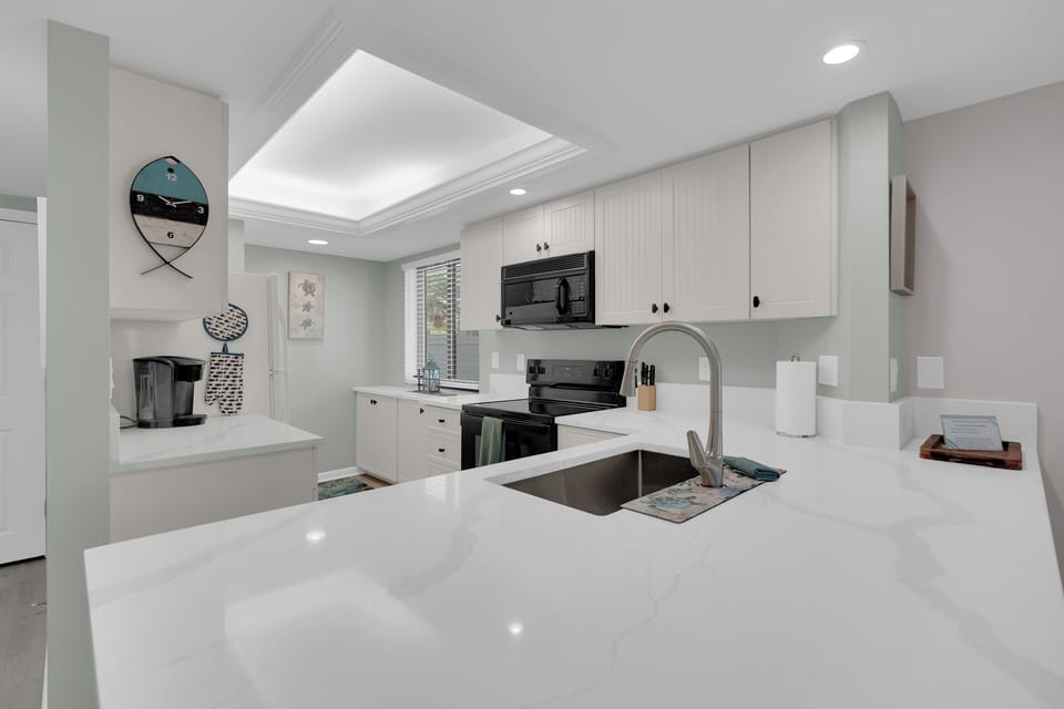 Shining quartz countertops at your island vacation condo