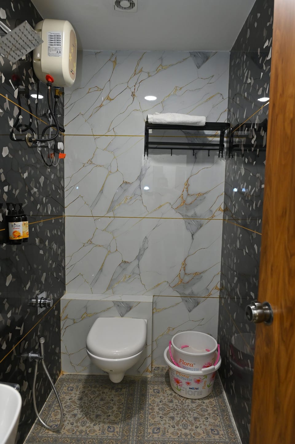 Shower, slippers, towels