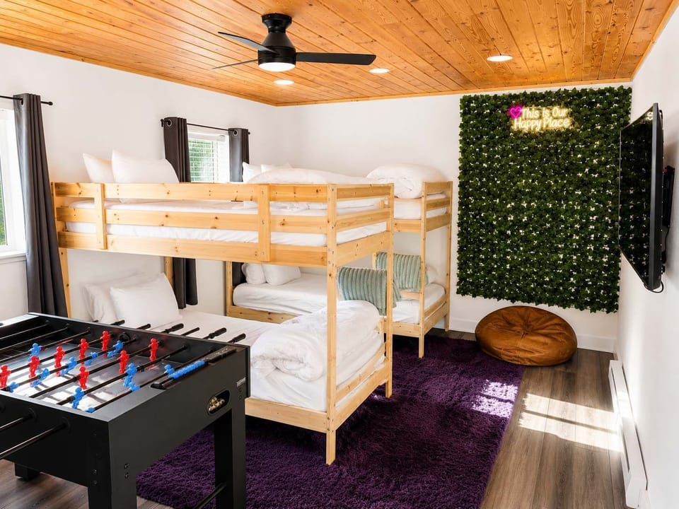 Cozy bunk beds perfect for kids or groups.