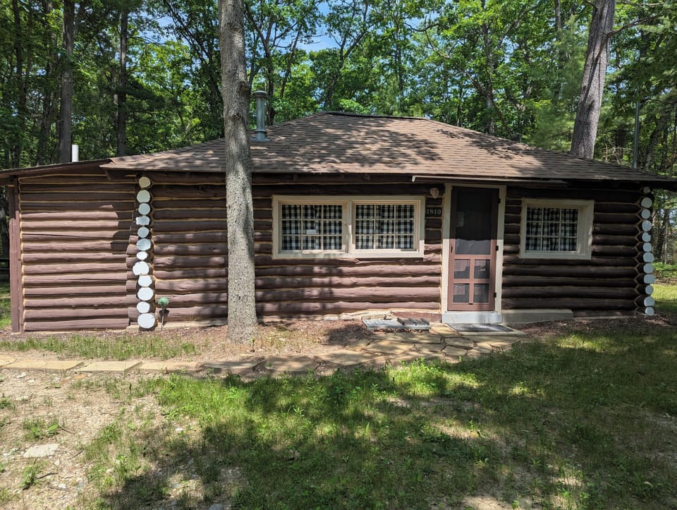 OVERALL:  The front of the cabin in summer.