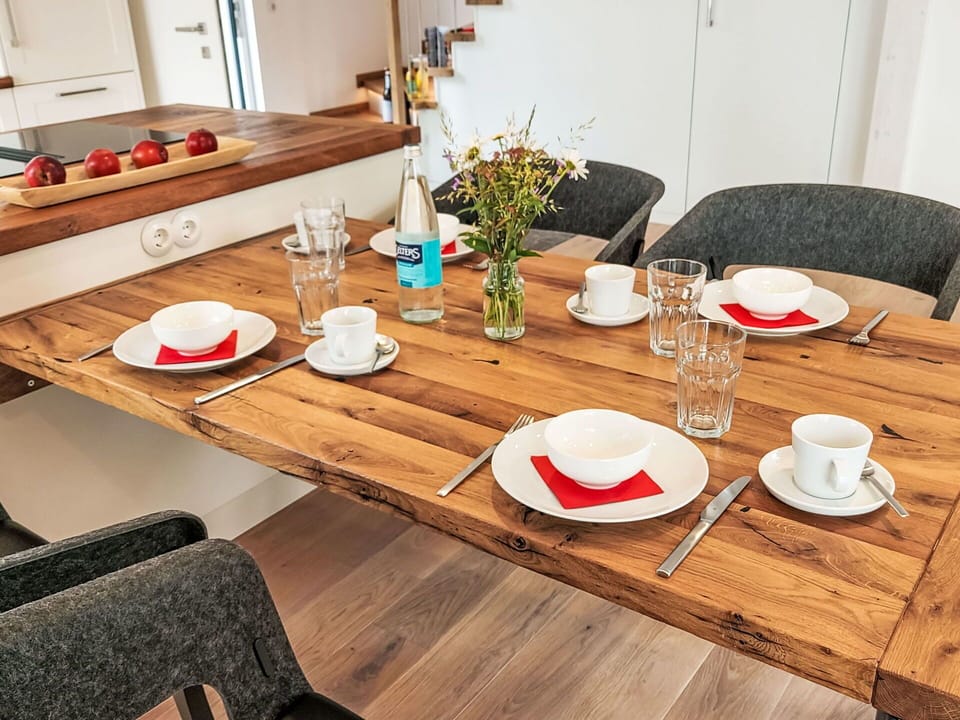 Furniture, Table, Tableware, Food, Kitchen & Dining Room Table, Dining Room, Chair, Plank, Fruit, Hardwood