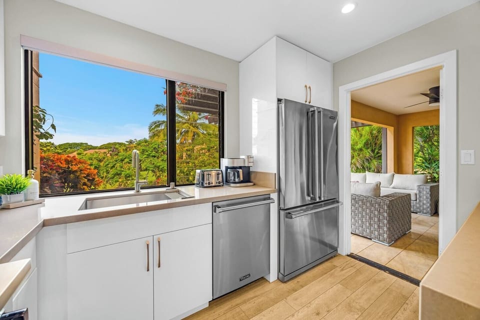 Prepare meals while soaking in peaceful garden views