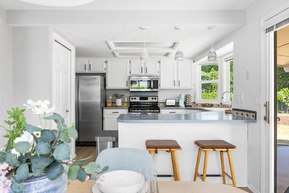 Large kitchen island with barstool seating