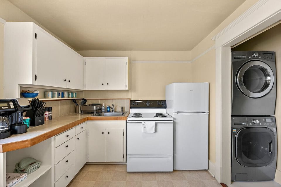 Kitchen with a view, and full sized washer/dryer available in the pantry
