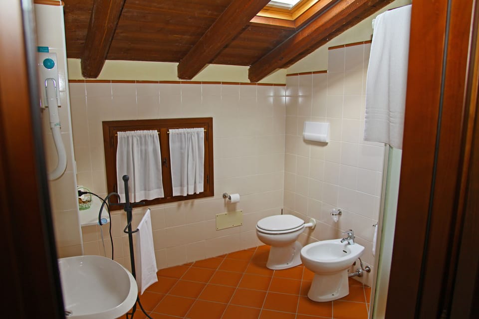Shower, rainfall showerhead, free toiletries, hair dryer