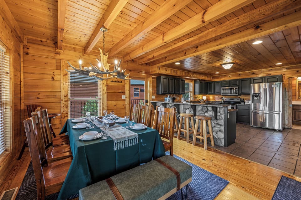 Dining table in a cozy, inviting space. Perfect for family gatherings