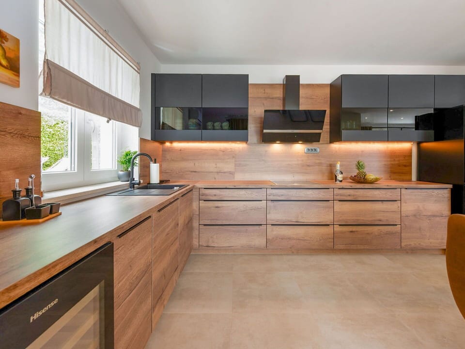 Flooring, Furniture, Kitchen, Cabinetry, Wood, Interior Design, Kitchen Appliance, Countertop, Floor, Wood Flooring