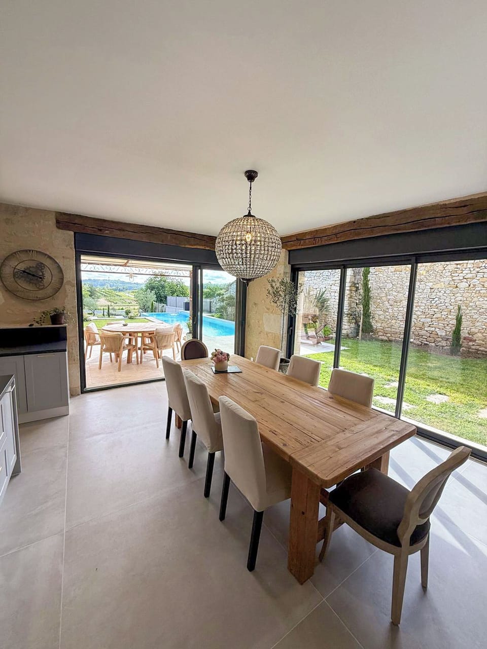 Open plan kitchen and dining area.