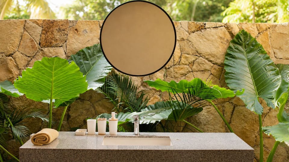 Premium Villa, Patio, Garden View | Bathroom | Shower, rainfall showerhead, hair dryer (on request), towels