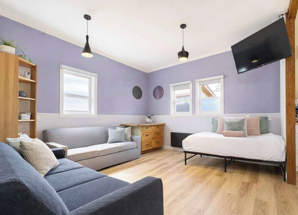 Spacious living room with smart TV