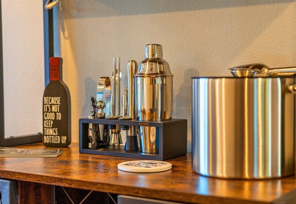 A beverage station built for relaxation—craft coffee in the morning, cocktails in the evening.