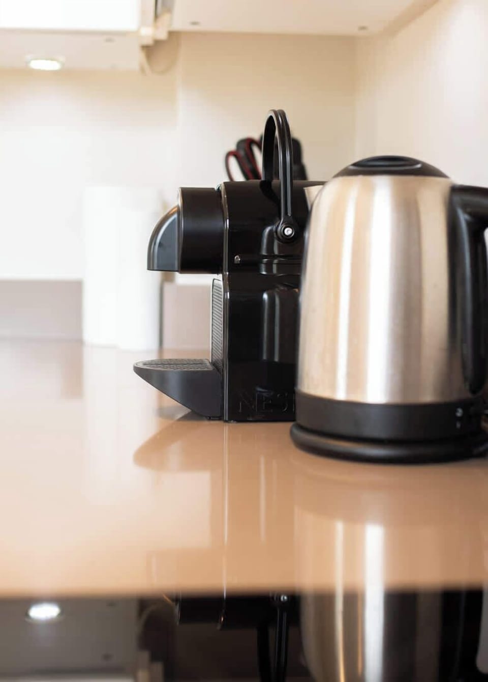 Coffee machine & kettle provided.