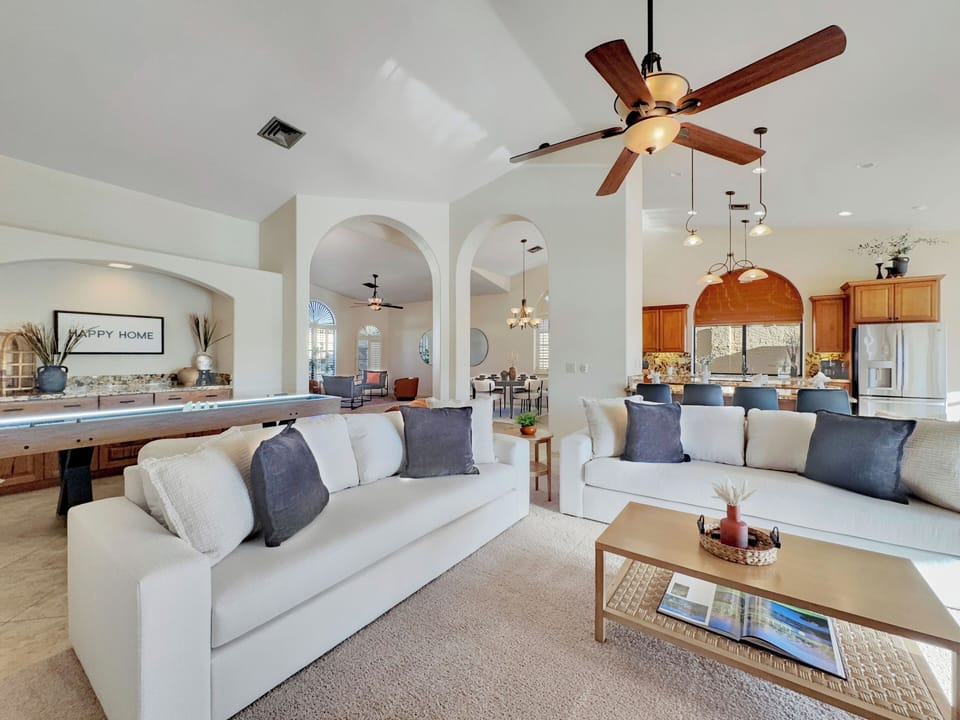 House, Multiple Beds, Pool Access, Pool View (Oleander Ocotillo Chandler COMPLEX) | Living room | Fireplace