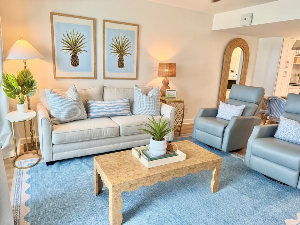 Newly decorated with an elevated coastal look—subtle beach inspiration, curated details, and a serene, open feel.