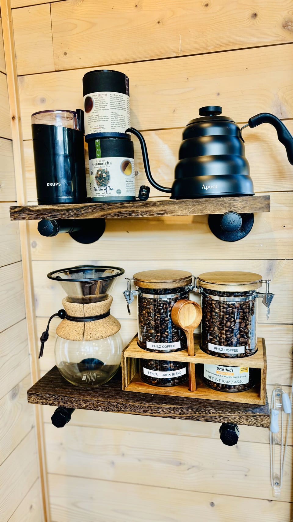 Great coffee station with pour-over or drip coffee or enjoy a cup of loose tea