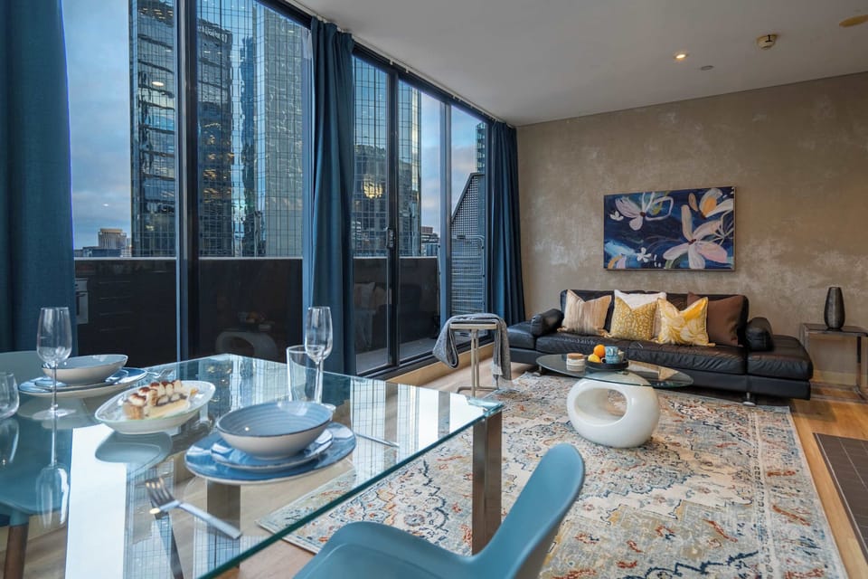 spacious corner lounge with open large window