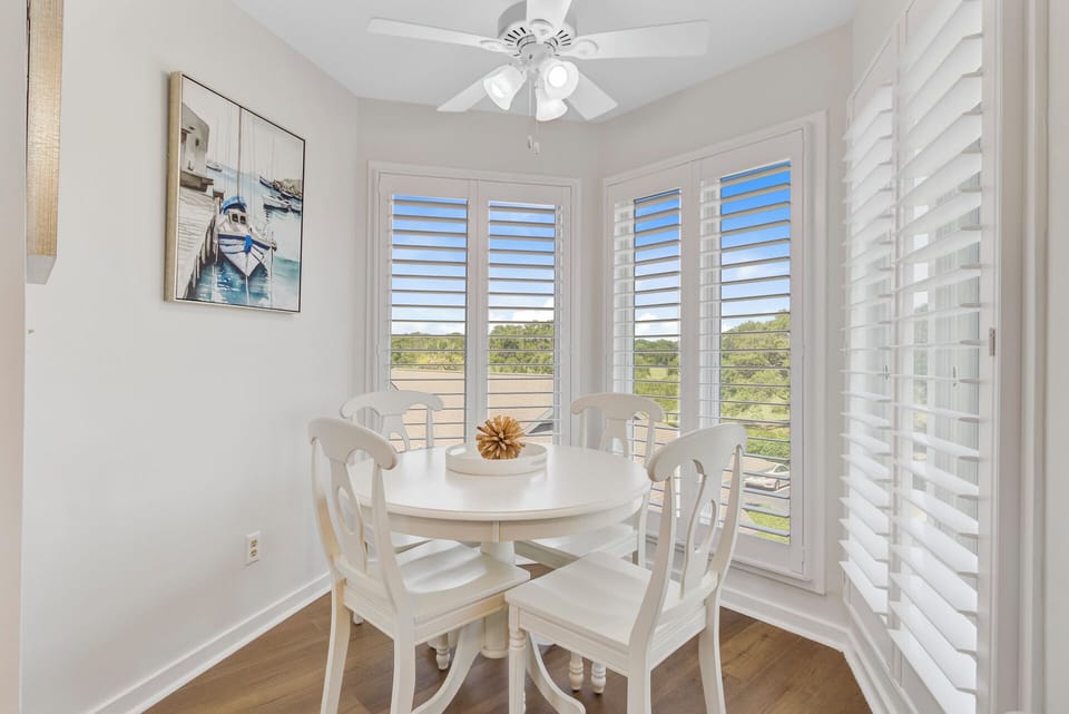 Charming dining nook with scenic views.