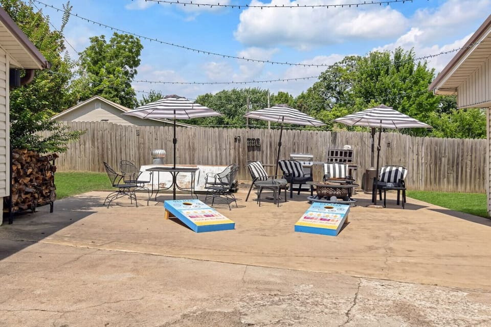 Patio area with seating and bbq grill