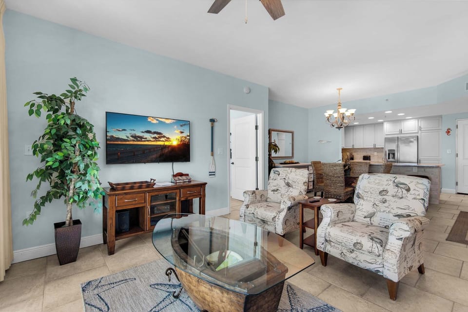 Wind down with a movie on the flat-screen TV