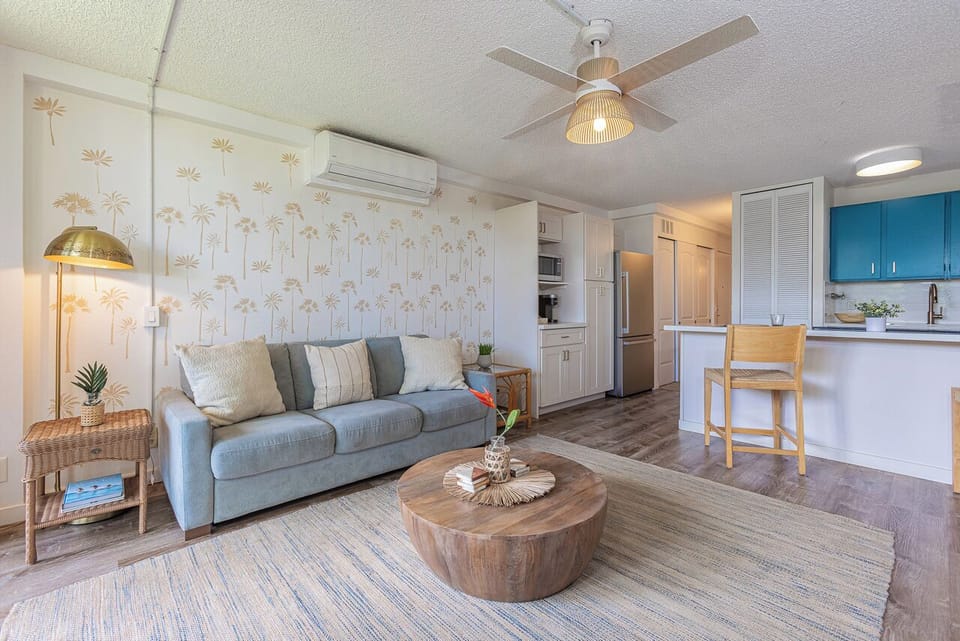 Thoughtfully designed living space with tropical touches