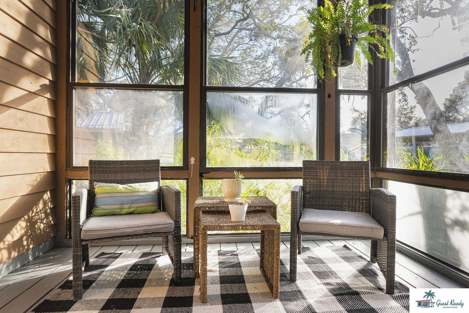 Large patio with games, jacuzzi and a lovely view