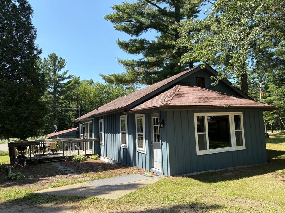 View of the main cabin from the driveway.