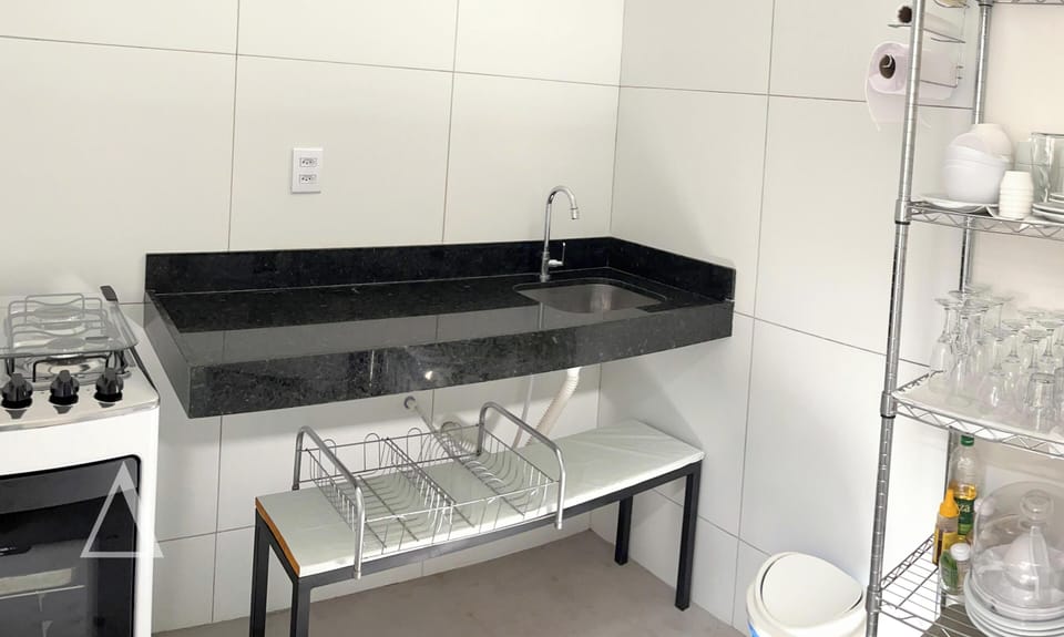 Fridge, oven, cookware/dishes/utensils, cleaning supplies
