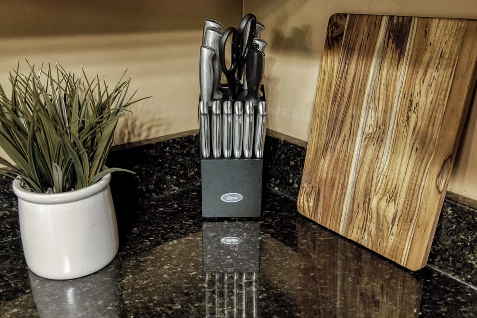 Sharp knives are ready for your culinary adventures.