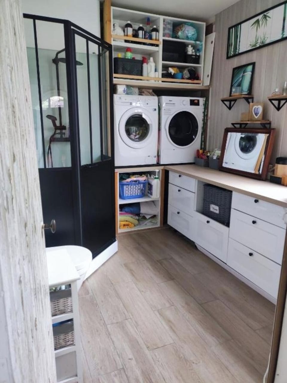 Shower, towels, toilet paper