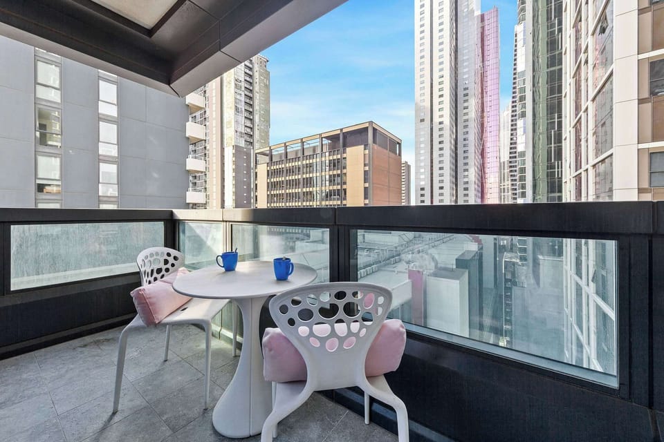 A balcony with city views.