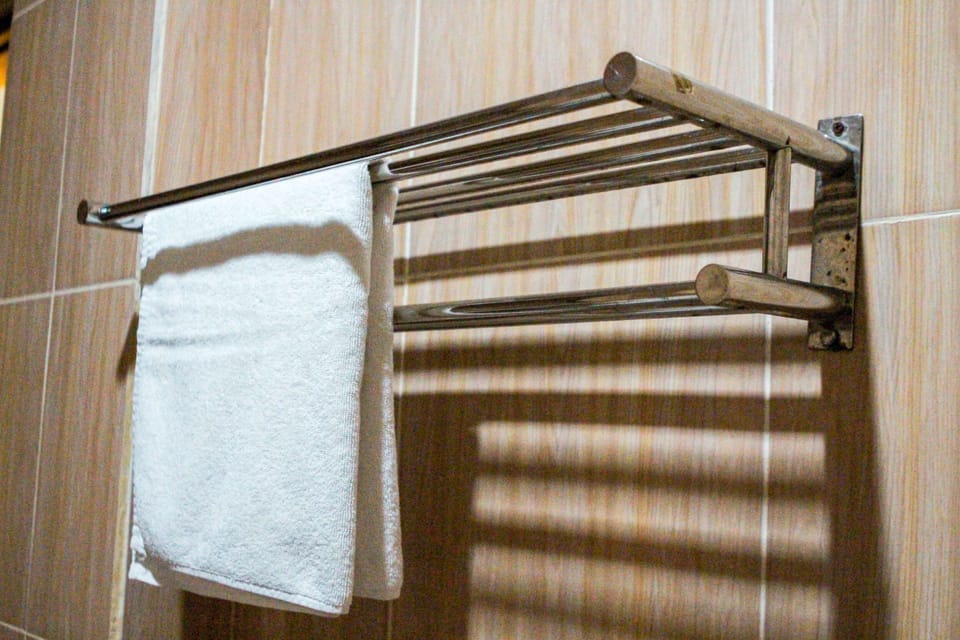 Shower, towels, toilet paper