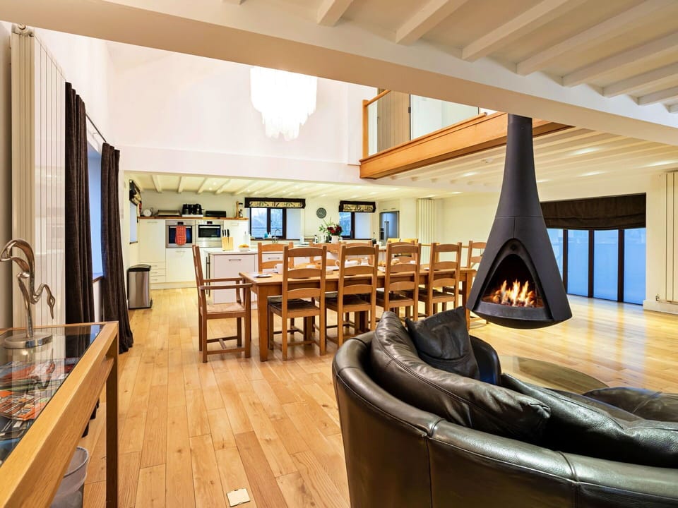 Interior Design, Flooring, Floor, Wood, Ceiling, Furniture, Wood Flooring, Lighting, Couch, Living Room