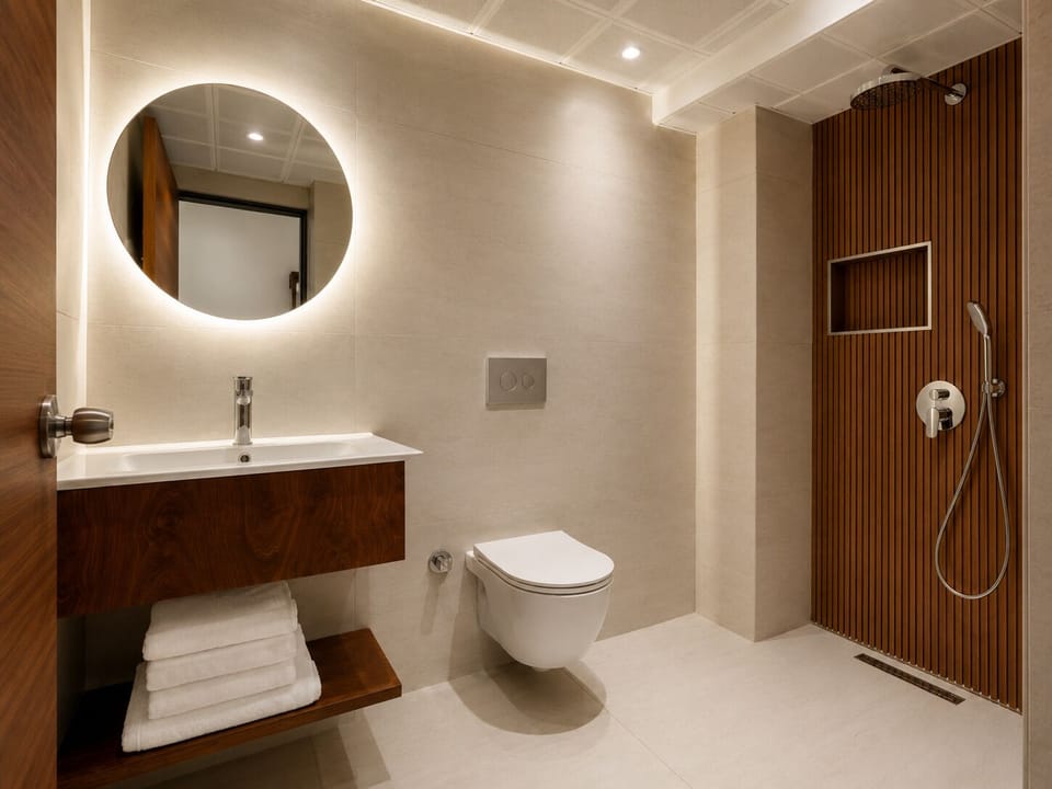Hair dryer, bathrobes, towels, soap