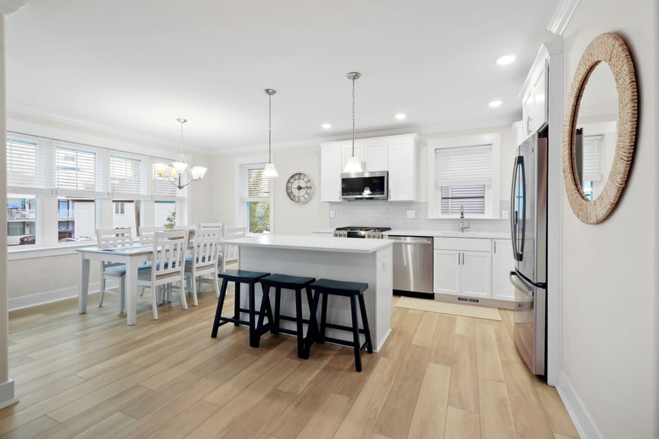 Kitchen island which can seat three

