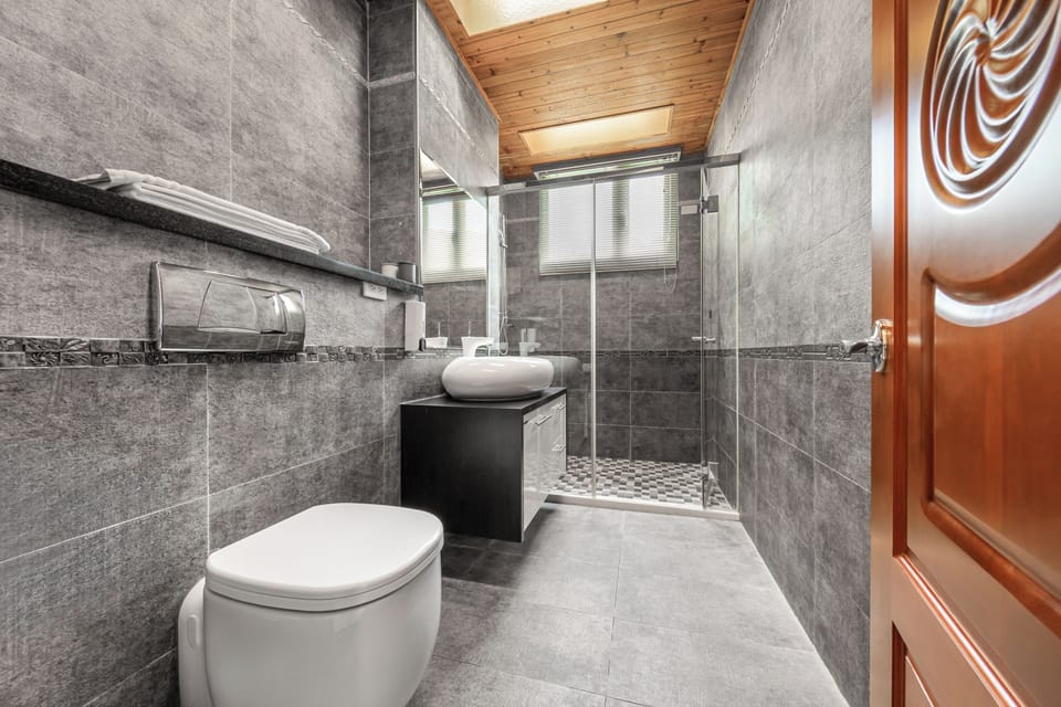 Double Room with Mountain View | Bathroom | Shower, hair dryer, slippers, towels