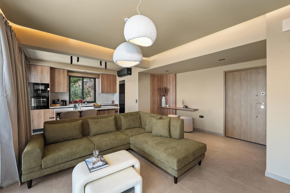 Villa, Sea View | Living area | 55-inch Smart TV with cable channels, fireplace
