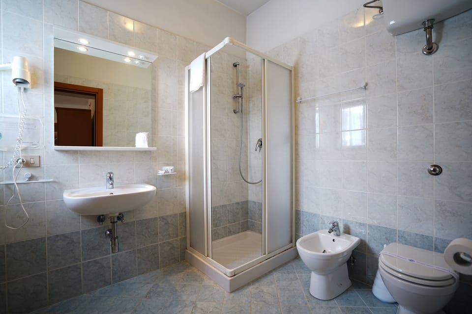 Free toiletries, hair dryer, bidet, towels