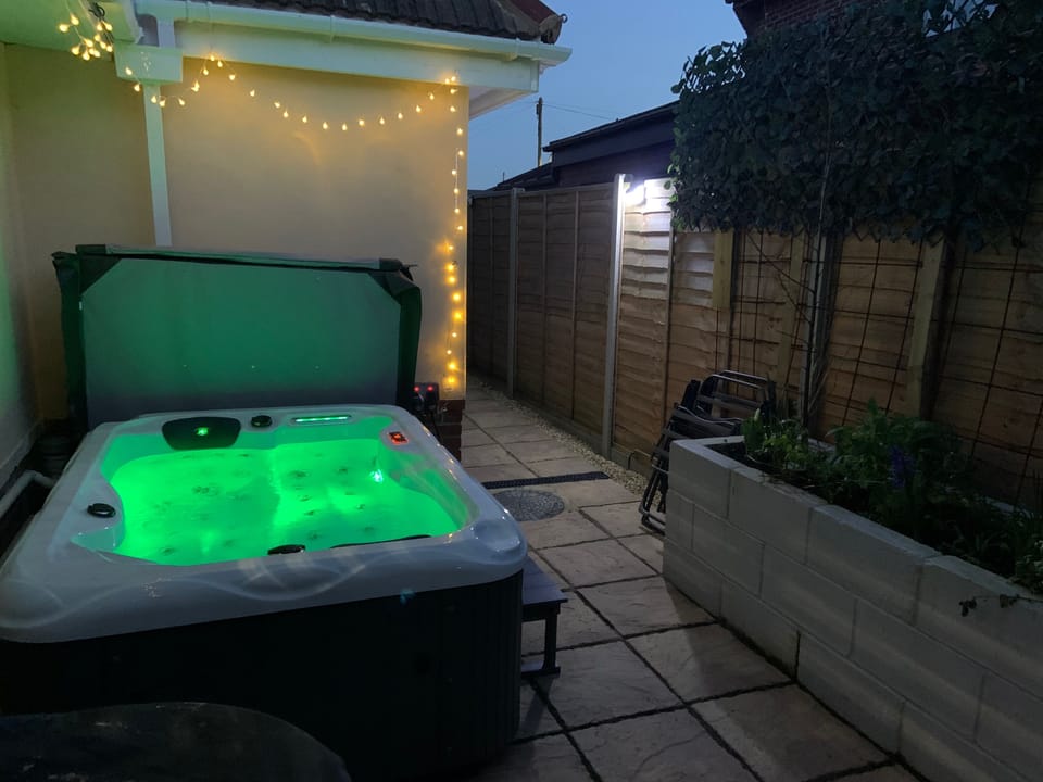 Hot tub lights up at night 