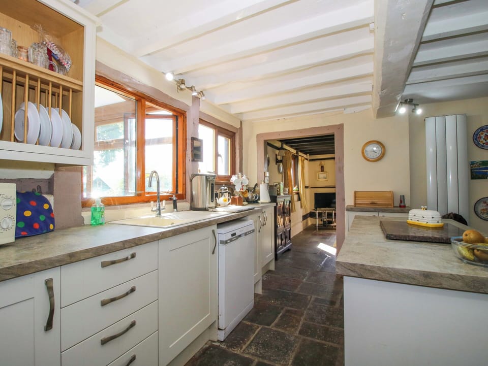 Fridge, microwave, dishwasher, cookware/dishes/utensils